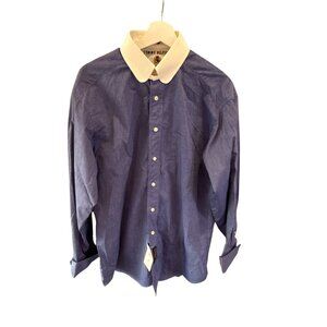 Tommy Hilfiger Crest Shirt Blue Oxford Contrast Collar Long Sleeve Preppy L